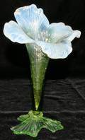011509 VICTORIAN GREEN OPALESCENT GLASS FLORIFORM VASE