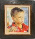 122450 OIL ON CANVAS PORTRAIT OF A BOY 1961 14 X 12