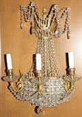 052467 FRENCH GILT BRONZE  CRYSTAL 3 LIGHT SCONCE