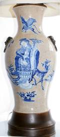 041531 CHINESE BLUE  WHITE CERAMIC BASE LAMP H 37