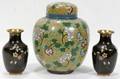 041528 CHINESE CLOISONN GINGER JAR  TWO VASES