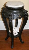 032486 CHINESE TEAKWOOD MARBLE TOP PEDESTAL TABLE