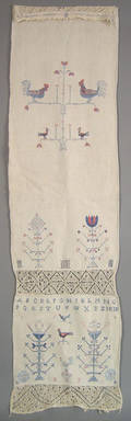 Vibrant Pennsylvania red and blue embroidered show towel dated 1818