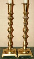 012451 INDIAN BRASS CANDLESTICKS C 1950 PAIR H 19