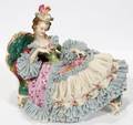 041552 DRESDEN PORCELAIN FIGURE ON CHAISE H 6 L 7