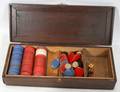 040536 INLAYED WOOD BOX WITH POKER CHIPS H 3 12
