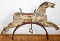 032523 POLYCHROME  CARVED WOOD ROCKING HORSE ANTIQUE
