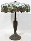 032516 TIFFANY STYLE LEADED GLASS SHADE AS IS H 21