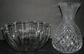030497SHELL FORM GLASS FRUIT BOWL AND CUT VASE TWO