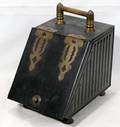 020542 ENGLISH ANTIQUE METAL  BRASS COAL HOPPER H 15