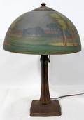 060002 HANDEL REVERSE PAINTED TABLE LAMP EARLY 20TH C