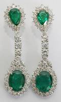 042060 85 CT NATURAL EMERALD  5CT DIAMOND EARRINGS