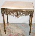 041020 FRENCH BRONZE  MARBLE TOP TABLE ANTIQUE H 19