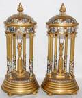 041017 FRENCH CHAMPLEV  BRASS TEMPLEFORM GARNITURES