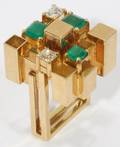 041053 ENGLISH 18KT GOLD EMERALD  DIAMOND RING