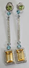 040024 14KT WHITE GOLD DIAMOND  GEMSTONE EARRINGS