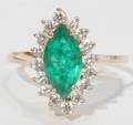 022059 14KT YELLOW GOLD OVAL EMERALD  16 DIAMOND RING