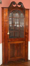 021013 MAHOGANY CORNER CABINET 19TH C H 90 W 42