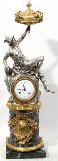 021007 COURVOISIER  COMP SILVER BRONZE FIGURAL CLOCK