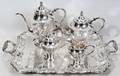 061070 STERLING TEA  COFFEE SET  SILVERPLATE TRAY