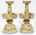 CHINESE FAMILLE JAUNE PORCELAIN CANDLE HOLDERS
