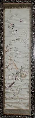 CHINESE SILK EMBROIDERY TEAKWOOD FRAME WITH MOTHEROF