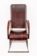 Brown Leather and Iron Rocking Chair