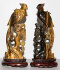 091112 CHINESE CARVED TIGERS EYE PERCHED BIRDS PAIR