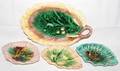 061145 MAJOLICA BREAD TRAY  LEAF DISHES 19TH C FOUR