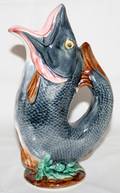061141 MAJOLICA FISHFORM PITCHER 19TH C H 10