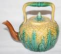 061140 MAJOLICA PINEAPPLE TEA KETTLE 19TH C H 8