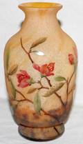 112103 DAUM NANCY ENAMELED ART GLASS VASE H 7