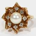 111167 14KT YELLOW GOLD PEARL  DIAMOND RING