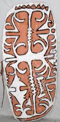 110091 CARVED  POLYCHROME WOOD SHIELD PROBABLY ASMAT