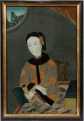 CHINESE REVERSE PAINTING ON GLASS 16 34 X 12
