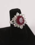 Ladies 14k White Gold Ring w Ruby  Diamonds