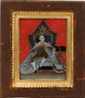 091133 REVERSE PAINTING ON GLASS GEORGE III ON THRONE