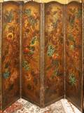 081124 ENGLISH PAINTED LEATHER FOURPANEL SCREEN H 73