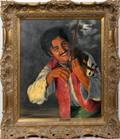 062117 FRITZ MULLER OILCANVAS GYPSY PLAYING VIOLIN