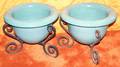 061159 TURQUOISE POTTERY JARDINIRES WIRON STANDS