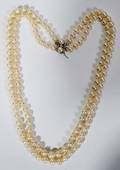 DOUBLESTRAND PEARL NECKLACE WITH DIAMOND CLASP