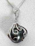 090115 14KT WGOLD DIAMOND  TAHITIAN PEARL NECKLACE