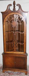082112 WALNUT CORNER CURIO CABINET LATTICE FRONT