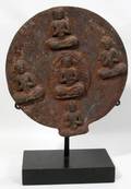 081161 SOUTHEAST ASIAN CAST IRON DISC WBUDDHA FIGURES