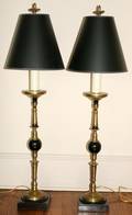 071137 CANDLESTICK STYLE BRASS  LACQUERED WOOD LAMPS