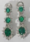 062169 NATURAL EMERALD  DIAMOND 3 TIER EARRINGS
