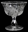 111253 INTAGLIO CUT GLASS COMPOTE H 8 DIA 8
