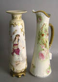 Limoges painted porcelain pitcher and vase