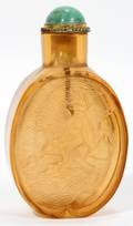 CHINESE CARVED YELLOW GLASS SNUFF BOTTLE
