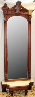 090129 VICTORIAN WALNUT WALL MIRROR  BASE CIRCA 1880